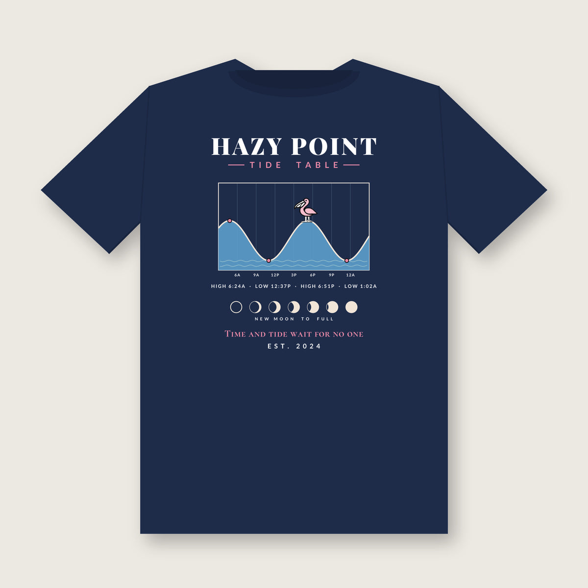 Tide Table Tee in True Navy, back print