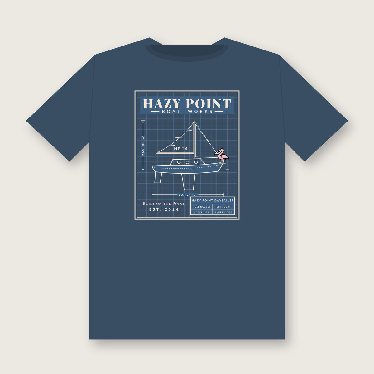 Boat Works Tee in Midnight, back print