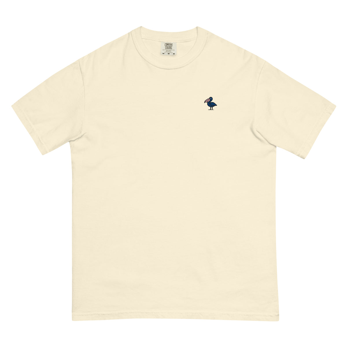 Front of the ivory Spartina Window Tee with a small navy pelican with a pink bill on the left chest