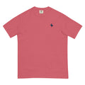 Front of the watermelon Oyster Club Tee with a small navy pelican with a pink bill on the left chest